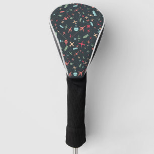 Black Aeroplane and Aviation Pattern Golf Head Cover