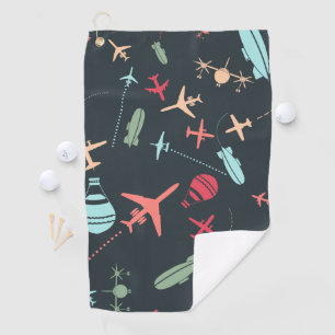Black Aeroplane and Aviation Pattern Golf Towel