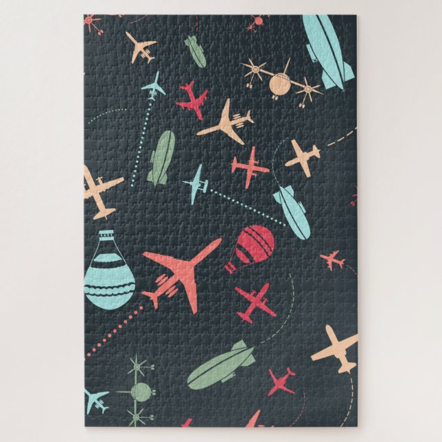 Black Aeroplane and Aviation Pattern Jigsaw Puzzle (Vertical)
