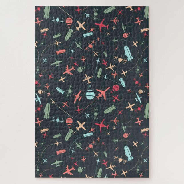 Black Aeroplane and Aviation Pattern Jigsaw Puzzle (Vertical)