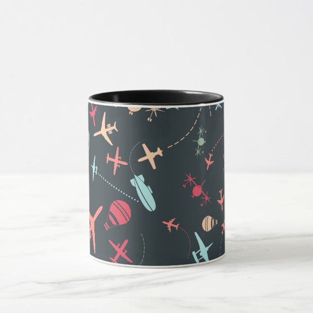 Black Aeroplane and Aviation Pattern Mug (Center)