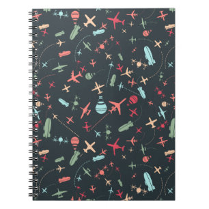 Black Aeroplane and Aviation Pattern Notebook