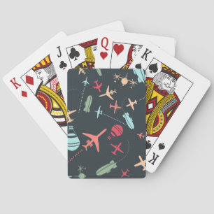 Black Aeroplane and Aviation Pattern Playing Cards