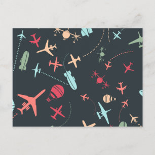 Black Aeroplane and Aviation Pattern Postcard