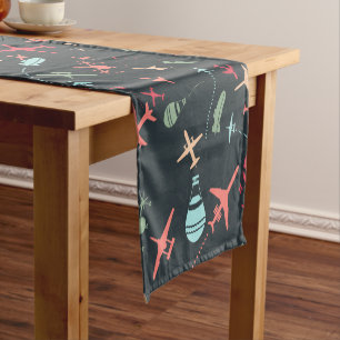 Black Aeroplane and Aviation Pattern Short Table Runner