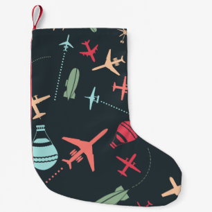 Black Aeroplane and Aviation Pattern Small Christmas Stocking