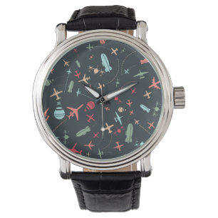 Black Aeroplane and Aviation Pattern Watch