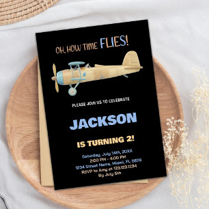 Black Aeroplane Birthday Invitations