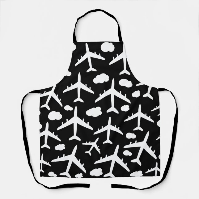 Black aeroplanes aircraft pattern design  apron (Front)