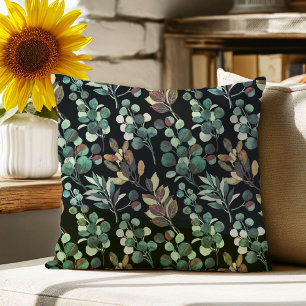 Black aesthetic green flower leaf pattern cushion