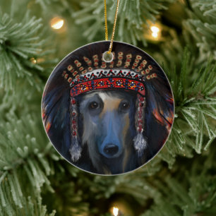 Black Afghan Hound Ceramic Tree Decoration
