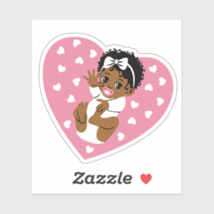Black African American Baby Girl Heart Sticker