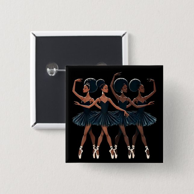 Black African American Ballerina Ballet Dance Girl 15 Cm Square Badge (Front & Back)