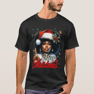 Black African American Christmas Girl Melanin Sant T-Shirt