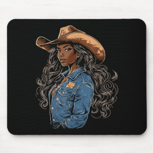 Black African American Cowgirl Western Country Mouse Mat