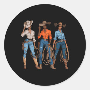 Black African American Cowgirl Western Country Rod Classic Round Sticker