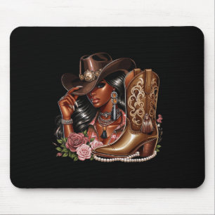 Black African American Cowgirl Western Country Tex Mouse Mat