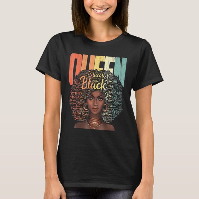 Black African American Ebony Queen Empowerment Ret T-Shirt (Front)