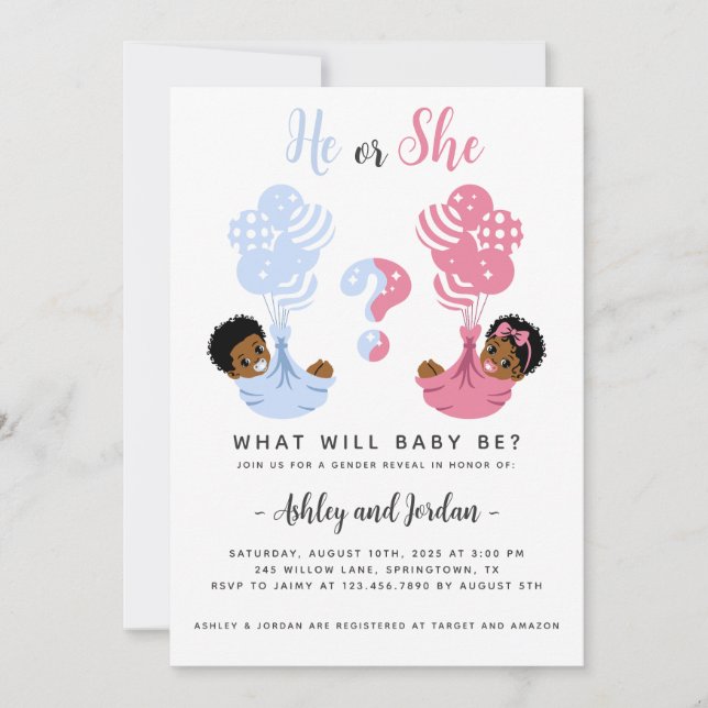 Black African American Gender Reveal Invitation (Front)