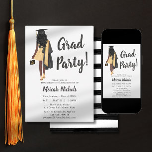 Black African American Girl College Graduate Invitation