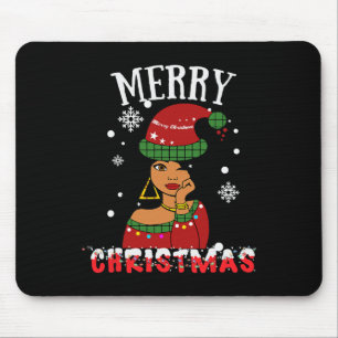 Black African American Merry Christmas Melanin Wom Mouse Mat