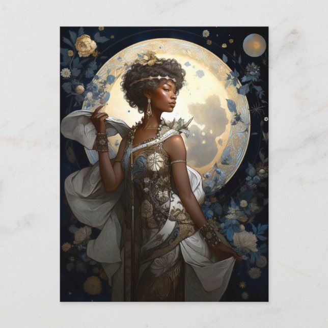 Black African-American Moon Goddess Queen Fantasy Postcard (Front)