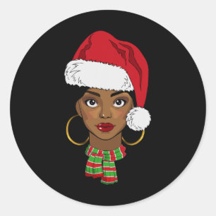 Black African American Santa Afro Christmas Melani Classic Round Sticker
