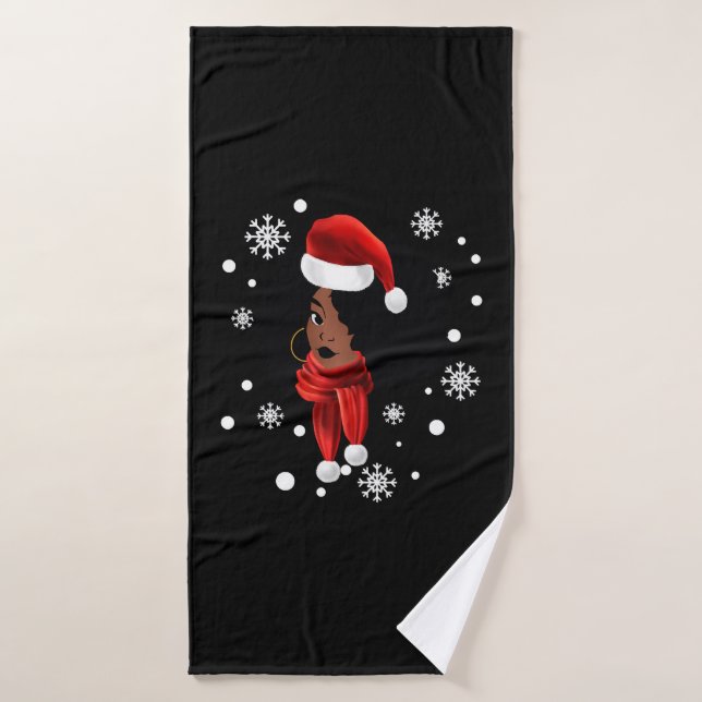 Black African American Santa Apparel Christmas Mel Bath Towel (Bath Towel)