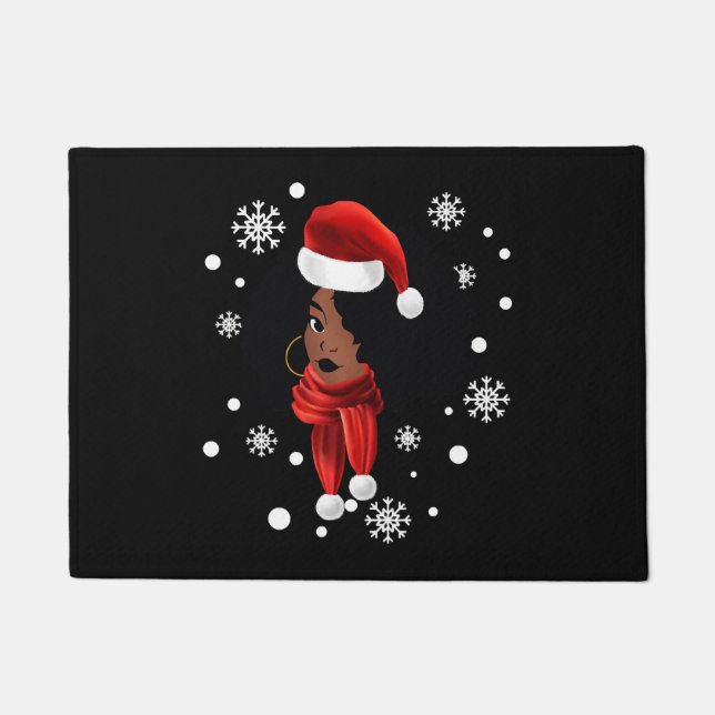 Black African American Santa Apparel Christmas Mel Doormat (Front)
