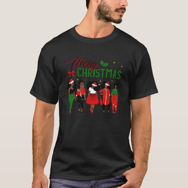 Black African American Santa Apparel Christmas Mel T-Shirt (Front)