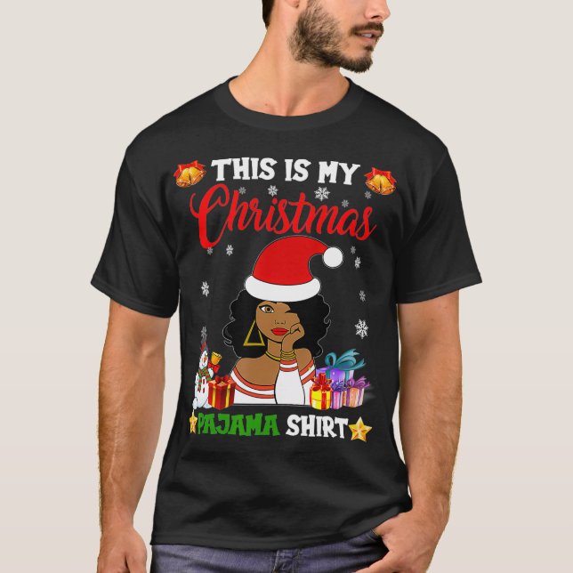 Black African American Santa Apparel Christmas Mel T-Shirt (Front)