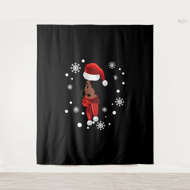Black African American Santa Apparel Christmas Mel Tapestry (Front)