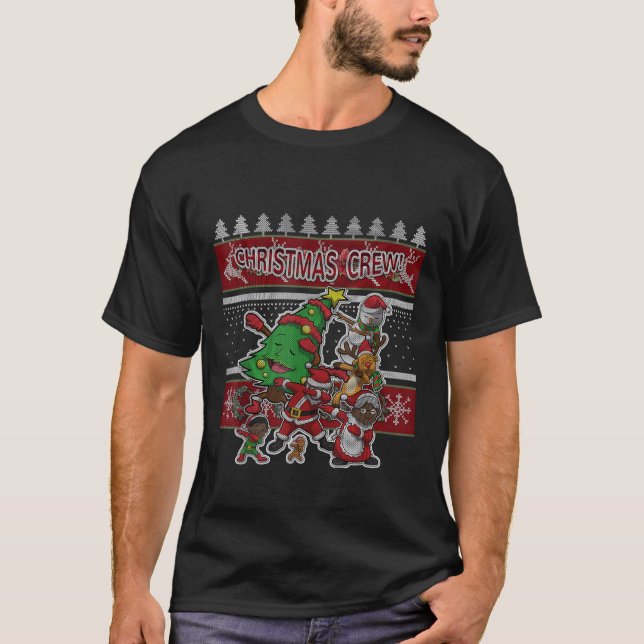 Black African American Santa Christmas Crew Sweate T-Shirt (Front)