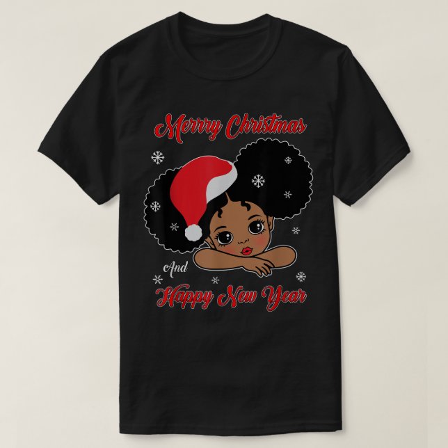 Black African American Santa Christmas Melanin Gir T-Shirt (Design Front)