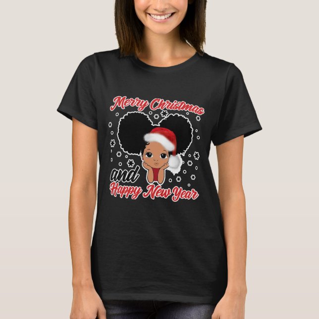 Black African American Santa Christmas T-Shirt (Front)