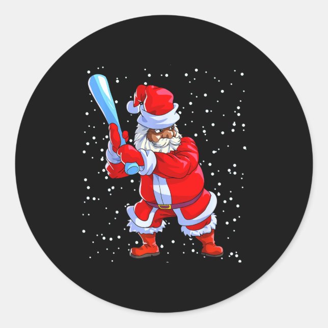 Black African American Santa Claus Baseball Afro C Classic Round Sticker (Front)