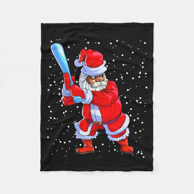 Black African American Santa Claus Baseball Afro C Fleece Blanket (Front)