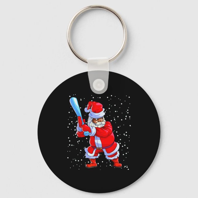 Black African American Santa Claus Baseball Afro C Key Ring (Front)