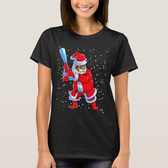 Black African American Santa Claus Baseball Afro C T-Shirt (Front)