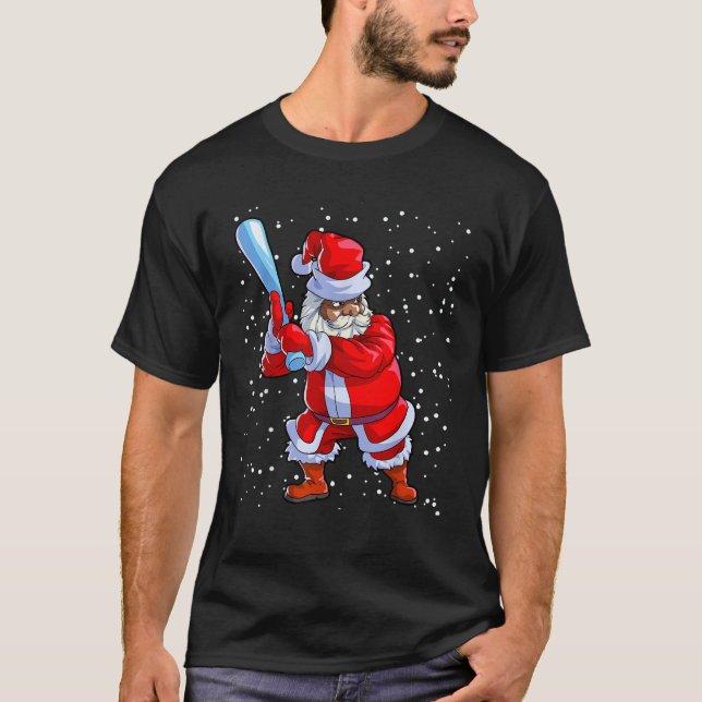 Black African American Santa Claus Baseball Afro C T-Shirt (Front)
