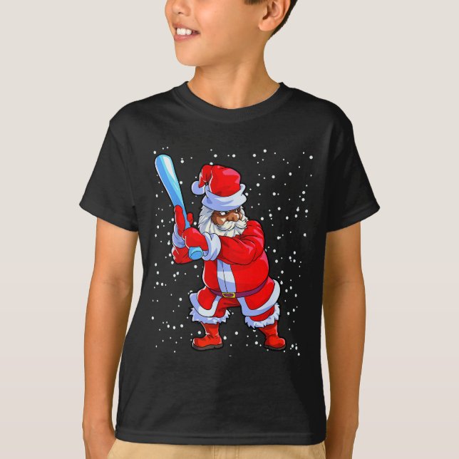 Black African American Santa Claus Baseball Afro C T-Shirt (Front)