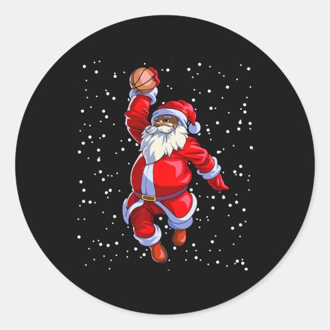 Black African American Santa Claus Basketball Afro Classic Round Sticker (Front)
