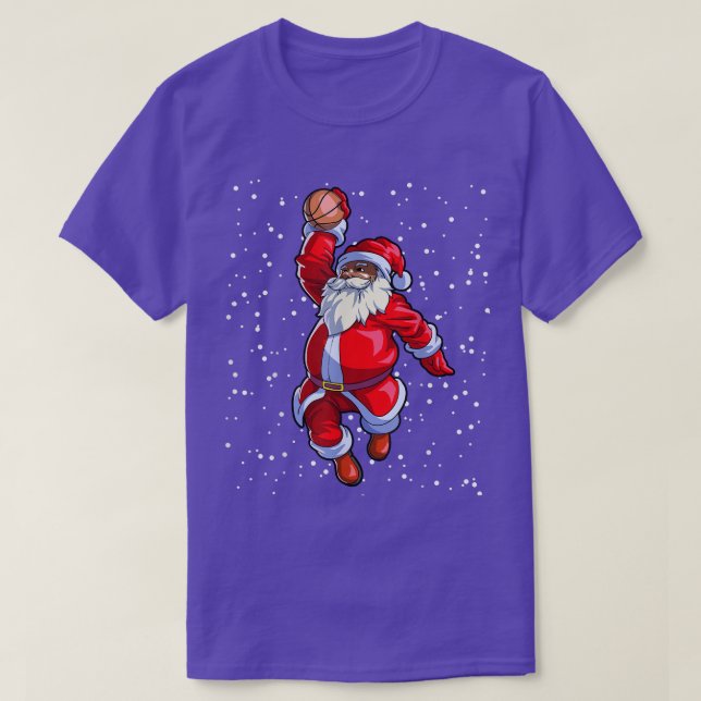 Black African American Santa Claus Basketball Afro T-Shirt (Design Front)