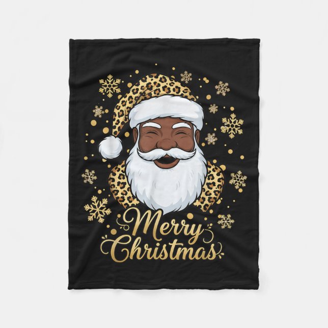 Black African American Santa Claus Christmas Afro  Fleece Blanket (Front)