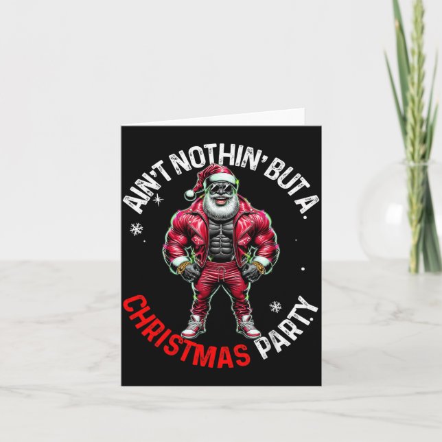 Black African American Santa Claus Christmas Pajam Card (Front)