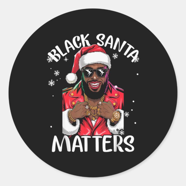 Black African American Santa Claus Christmas Pajam Classic Round Sticker (Front)