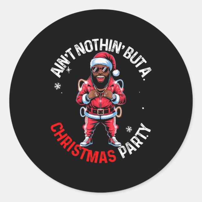 Black African American Santa Claus Christmas Pajam Classic Round Sticker (Front)