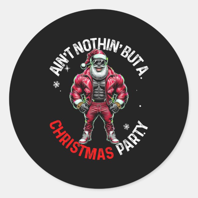 Black African American Santa Claus Christmas Pajam Classic Round Sticker (Front)