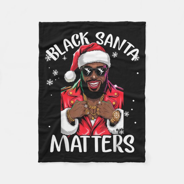 Black African American Santa Claus Christmas Pajam Fleece Blanket (Front)