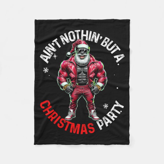 Black African American Santa Claus Christmas Pajam Fleece Blanket (Front)